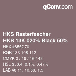 カラーコード: HKS Rasterfaecher - HKS 13K 020% Black 50% | qconv.com