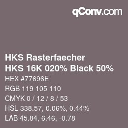 Farbcode: HKS Rasterfaecher - HKS 16K 020% Black 50% | qconv.com