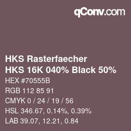 カラーコード: HKS Rasterfaecher - HKS 16K 040% Black 50% | qconv.com