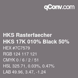 カラーコード: HKS Rasterfaecher - HKS 17K 010% Black 50% | qconv.com