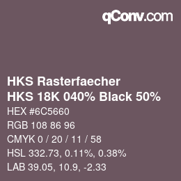 カラーコード: HKS Rasterfaecher - HKS 18K 040% Black 50% | qconv.com