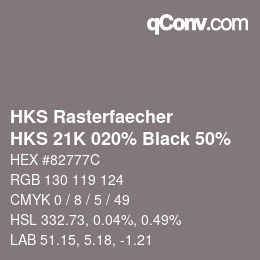Color code: HKS Rasterfaecher - HKS 21K 020% Black 50% | qconv.com