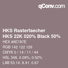 颜色代码: HKS Rasterfaecher - HKS 22K 020% Black 50% | qconv.com