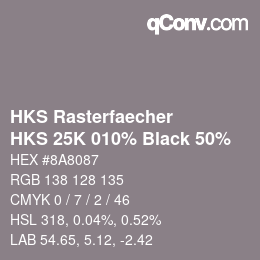 Color code: HKS Rasterfaecher - HKS 25K 010% Black 50% | qconv.com