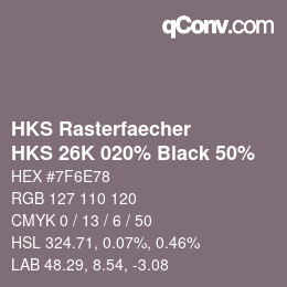Color code: HKS Rasterfaecher - HKS 26K 020% Black 50% | qconv.com