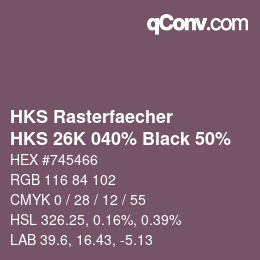 Farbcode: HKS Rasterfaecher - HKS 26K 040% Black 50% | qconv.com