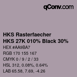 カラーコード: HKS Rasterfaecher - HKS 27K 010% Black 30% | qconv.com
