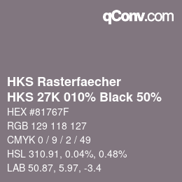 カラーコード: HKS Rasterfaecher - HKS 27K 010% Black 50% | qconv.com