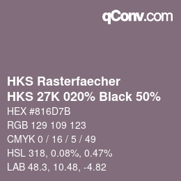 カラーコード: HKS Rasterfaecher - HKS 27K 020% Black 50% | qconv.com