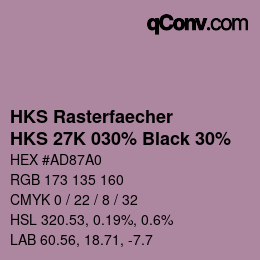 カラーコード: HKS Rasterfaecher - HKS 27K 030% Black 30% | qconv.com