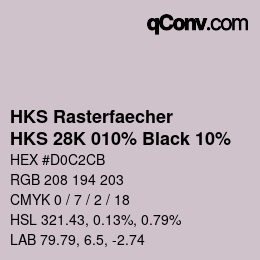 カラーコード: HKS Rasterfaecher - HKS 28K 010% Black 10% | qconv.com