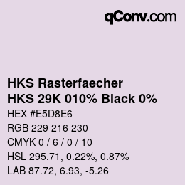 Code couleur: HKS Rasterfaecher - HKS 29K 010% Black 0% | qconv.com
