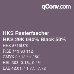 カラーコード: HKS Rasterfaecher - HKS 29K 040% Black 50% | qconv.com