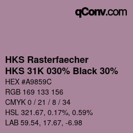 カラーコード: HKS Rasterfaecher - HKS 31K 030% Black 30% | qconv.com