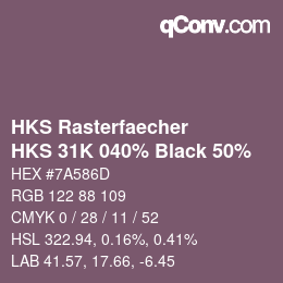 Farbcode: HKS Rasterfaecher - HKS 31K 040% Black 50% | qconv.com