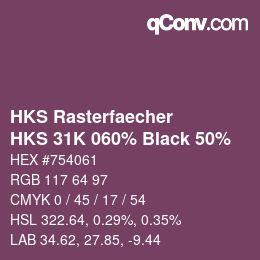 カラーコード: HKS Rasterfaecher - HKS 31K 060% Black 50% | qconv.com