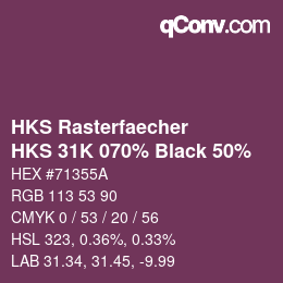カラーコード: HKS Rasterfaecher - HKS 31K 070% Black 50% | qconv.com