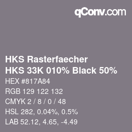 Código de color: HKS Rasterfaecher - HKS 33K 010% Black 50% | qconv.com