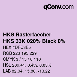 カラーコード: HKS Rasterfaecher - HKS 33K 020% Black 0% | qconv.com