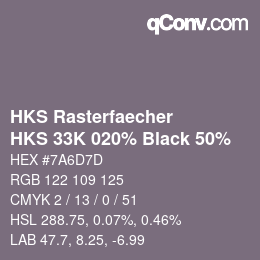 Código de color: HKS Rasterfaecher - HKS 33K 020% Black 50% | qconv.com