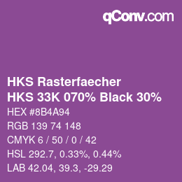 Code couleur: HKS Rasterfaecher - HKS 33K 070% Black 30% | qconv.com