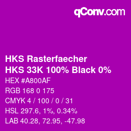 カラーコード: HKS Rasterfaecher - HKS 33K 100% Black 0% | qconv.com