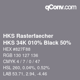 Code couleur: HKS Rasterfaecher - HKS 34K 010% Black 50% | qconv.com