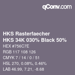 Code couleur: HKS Rasterfaecher - HKS 34K 030% Black 50% | qconv.com