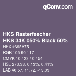 カラーコード: HKS Rasterfaecher - HKS 34K 050% Black 50% | qconv.com