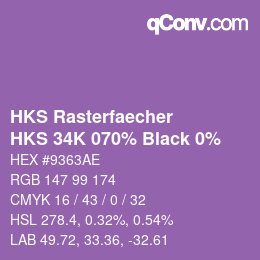 カラーコード: HKS Rasterfaecher - HKS 34K 070% Black 0% | qconv.com