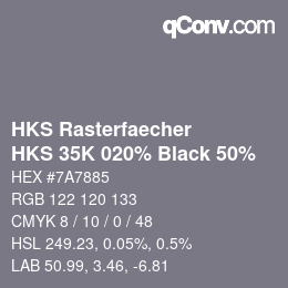 カラーコード: HKS Rasterfaecher - HKS 35K 020% Black 50% | qconv.com