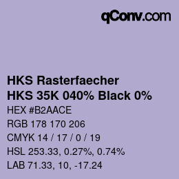 Code couleur: HKS Rasterfaecher - HKS 35K 040% Black 0% | qconv.com