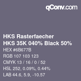 Code couleur: HKS Rasterfaecher - HKS 35K 040% Black 50% | qconv.com