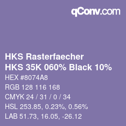 カラーコード: HKS Rasterfaecher - HKS 35K 060% Black 10% | qconv.com
