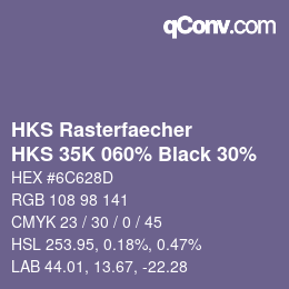 カラーコード: HKS Rasterfaecher - HKS 35K 060% Black 30% | qconv.com
