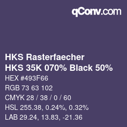 Code couleur: HKS Rasterfaecher - HKS 35K 070% Black 50% | qconv.com
