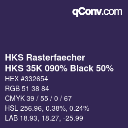 カラーコード: HKS Rasterfaecher - HKS 35K 090% Black 50% | qconv.com