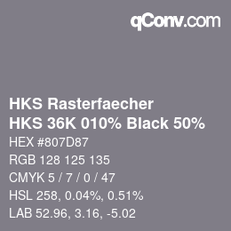 Code couleur: HKS Rasterfaecher - HKS 36K 010% Black 50% | qconv.com