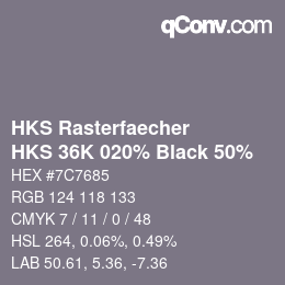 カラーコード: HKS Rasterfaecher - HKS 36K 020% Black 50% | qconv.com