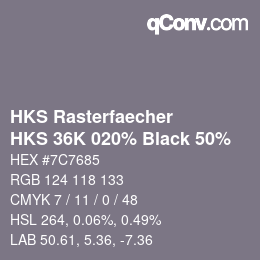 Color code: HKS Rasterfaecher - HKS 36K 020% Black 50% | qconv.com