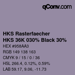 カラーコード: HKS Rasterfaecher - HKS 36K 030% Black 30% | qconv.com