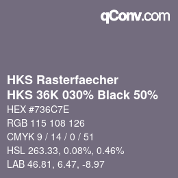 Código de color: HKS Rasterfaecher - HKS 36K 030% Black 50% | qconv.com