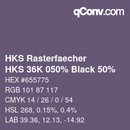 カラーコード: HKS Rasterfaecher - HKS 36K 050% Black 50% | qconv.com