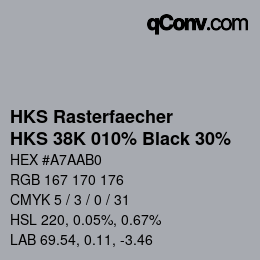 カラーコード: HKS Rasterfaecher - HKS 38K 010% Black 30% | qconv.com