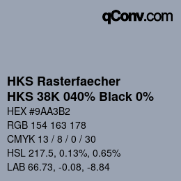 Code couleur: HKS Rasterfaecher - HKS 38K 040% Black 0% | qconv.com