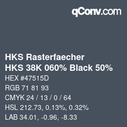 カラーコード: HKS Rasterfaecher - HKS 38K 060% Black 50% | qconv.com
