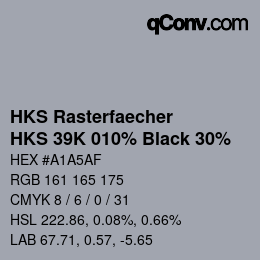 カラーコード: HKS Rasterfaecher - HKS 39K 010% Black 30% | qconv.com