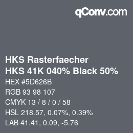 カラーコード: HKS Rasterfaecher - HKS 41K 040% Black 50% | qconv.com