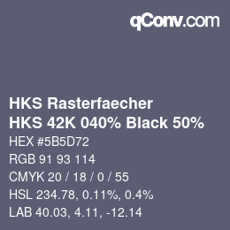 カラーコード: HKS Rasterfaecher - HKS 42K 040% Black 50% | qconv.com