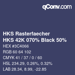 Code couleur: HKS Rasterfaecher - HKS 42K 070% Black 50% | qconv.com